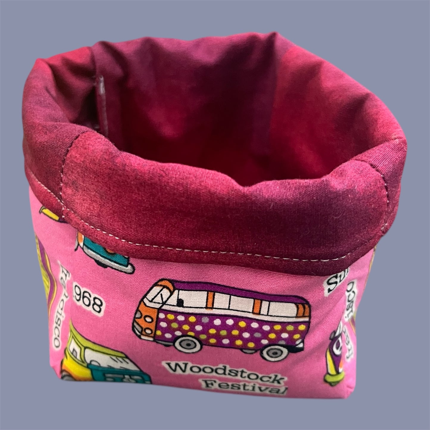 Fabric Boxes - Pink Hippy Bus with Red Lining
