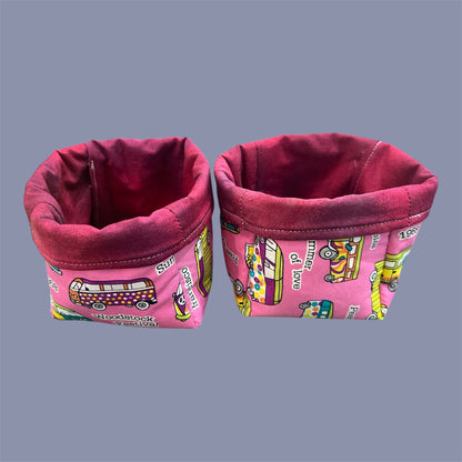 Fabric Boxes - Pink Hippy Bus with Red Lining