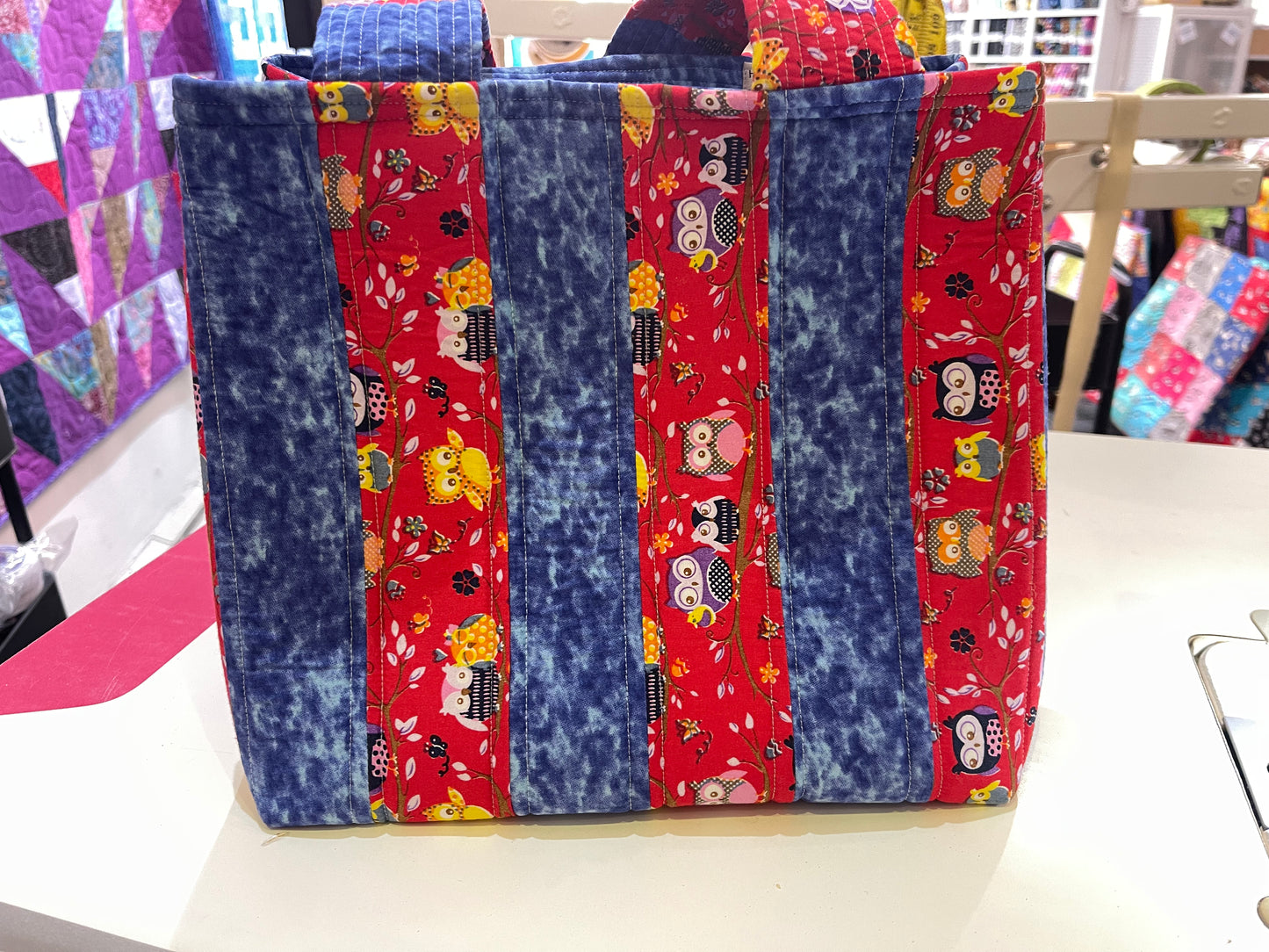 Totally Fun Bag - Owl on Red with Blue Lining