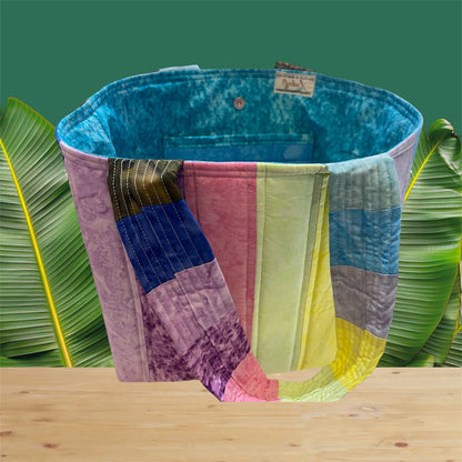 Totally Fun Bag - Pastel Batik with Lite Blue Lining