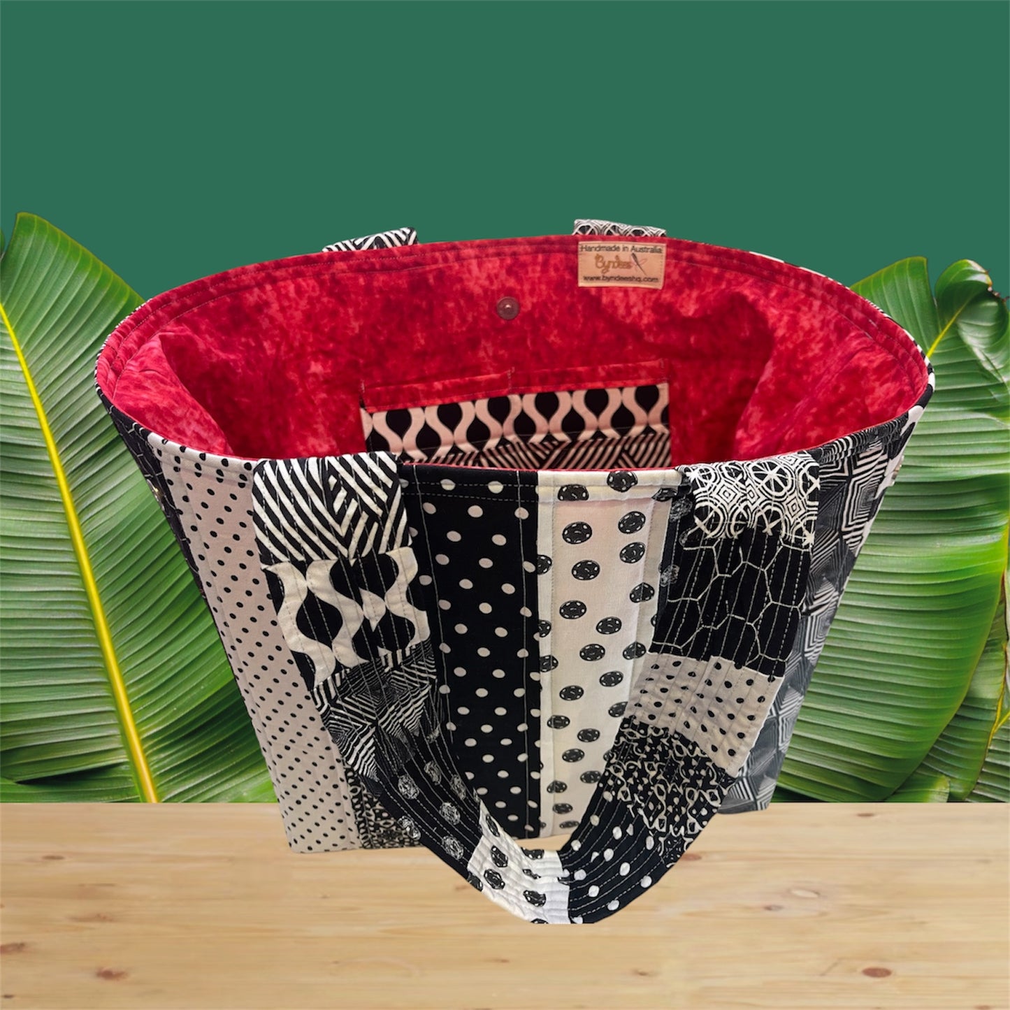 Totally Fun Bag - Black & Whites with Red Lining