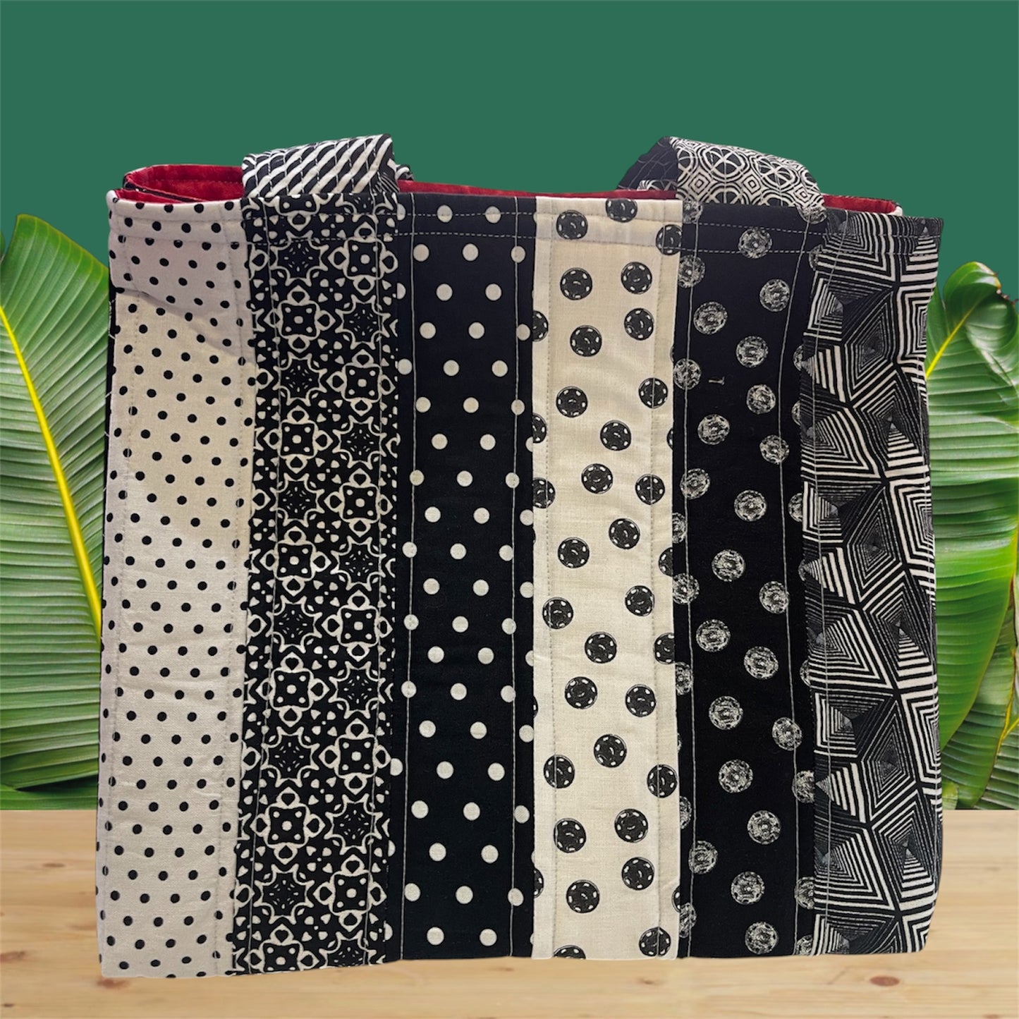 Totally Fun Bag - Black & Whites with Red Lining