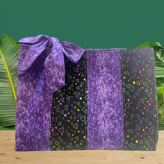 Envy Bag - Bright Hearts on Purple with Purple Lining