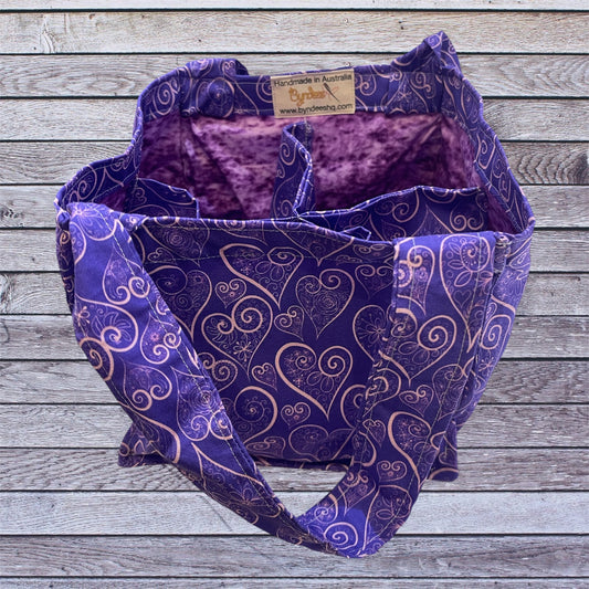 4 Cup Coffee Cup Caddy - Purple with Pink Hearts