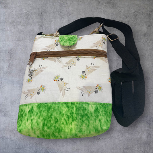 Mobile Phone & Wallet Bag - Cockatoos w Green Lining