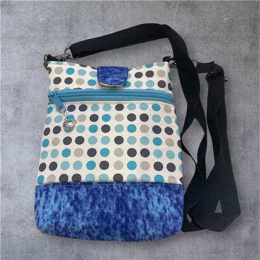 Mobile Phone & Wallet Bag - Blue & Grey Dots w Blue Lining