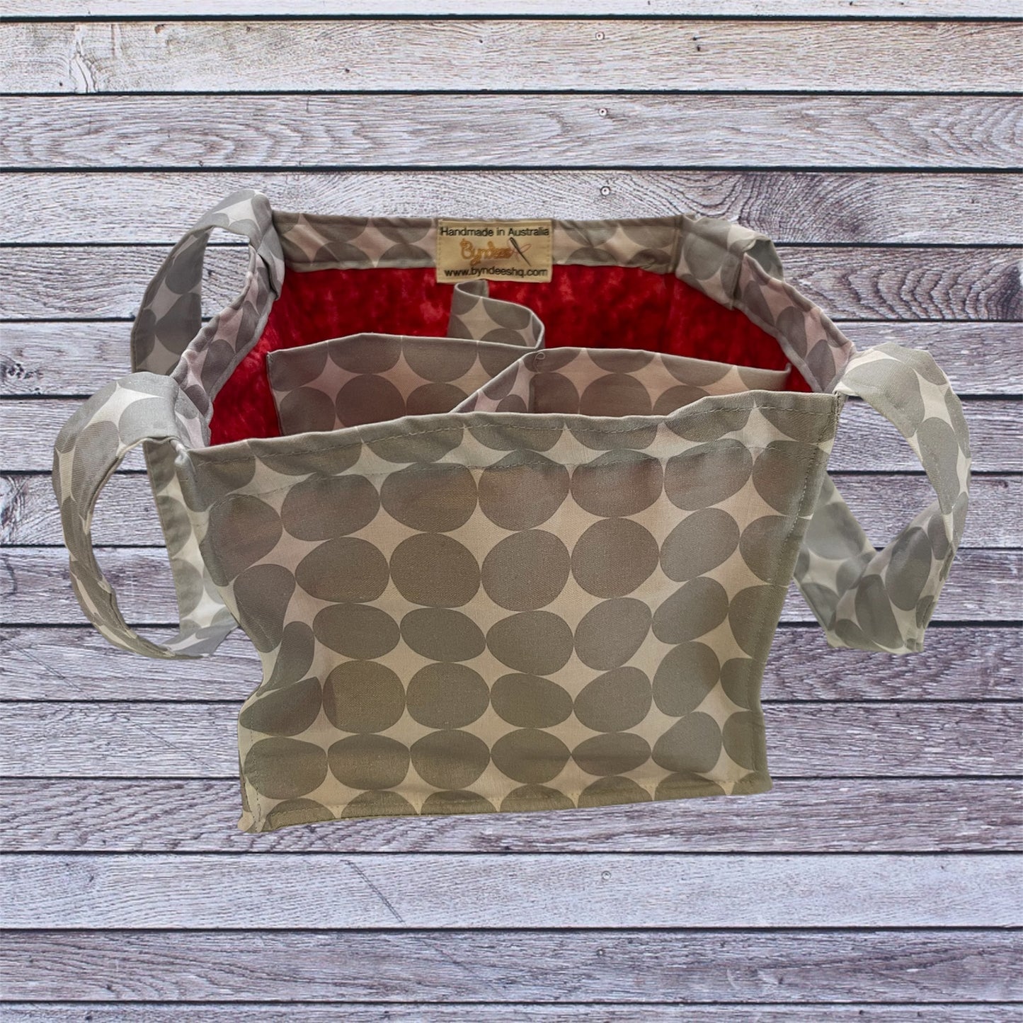 4 Cup Coffee Cup Caddy - Grey Dots On White w Red Lining