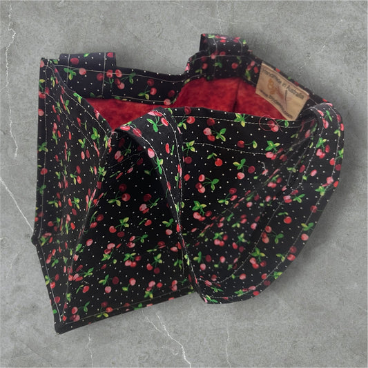 2 Cup Coffee Cup Caddy - Cherries on Black w Red Lining