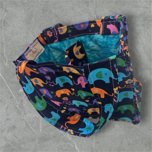 2 Cup Coffee Cup Caddy - Colourful Elephants on Navy w Lite Blue Lining