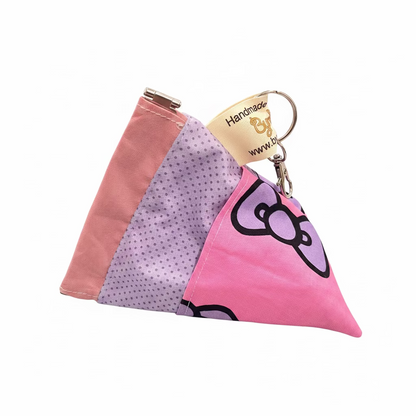 Small Snap Keyring Purse - Purple Bows on Pink with Lite Pink