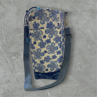 Water Bottle, Phone & Wallet Bag - Funky Blue Flowers with Blue Lining