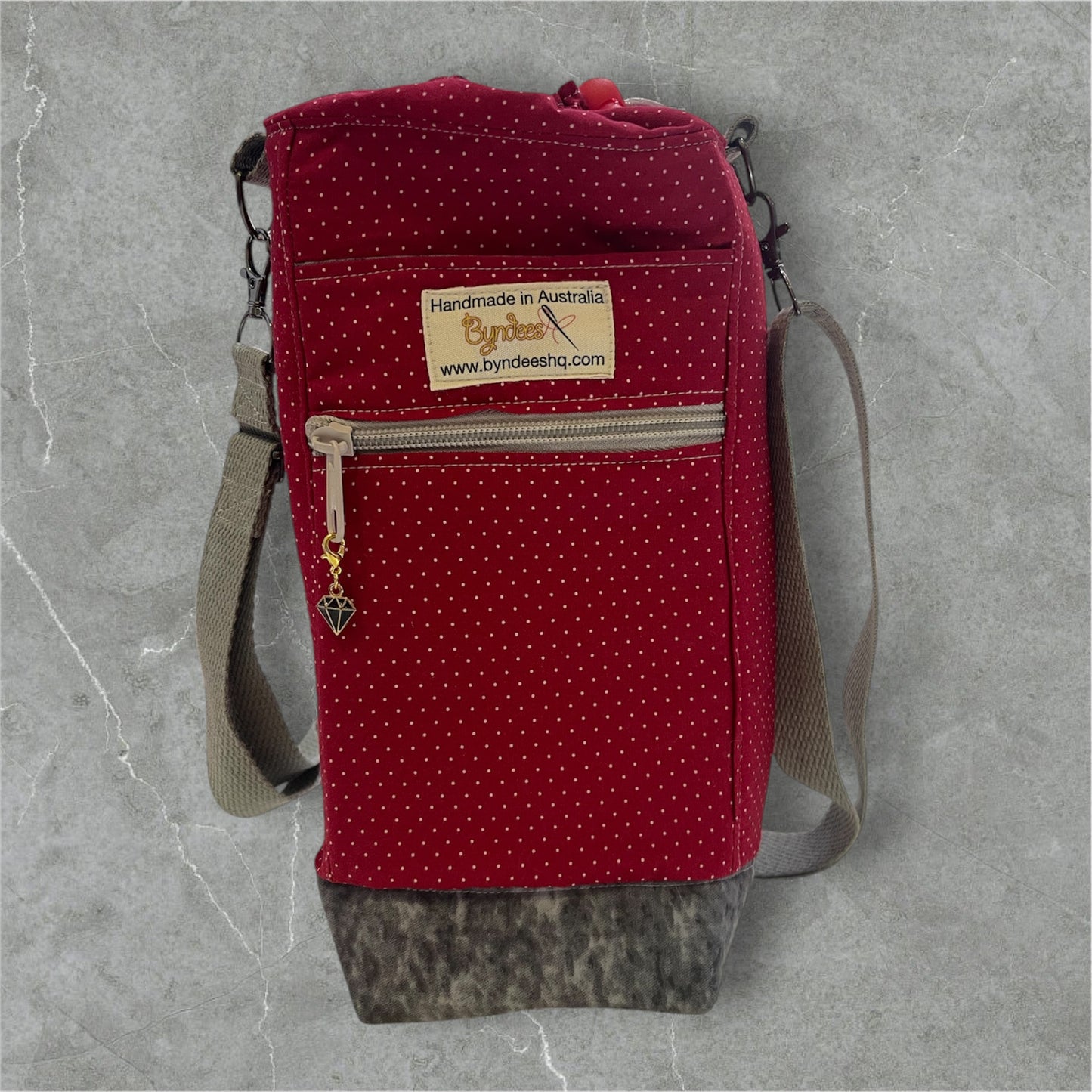 Water Bottle, Phone & Wallet Bag - Red with White Dots with Grey Lining