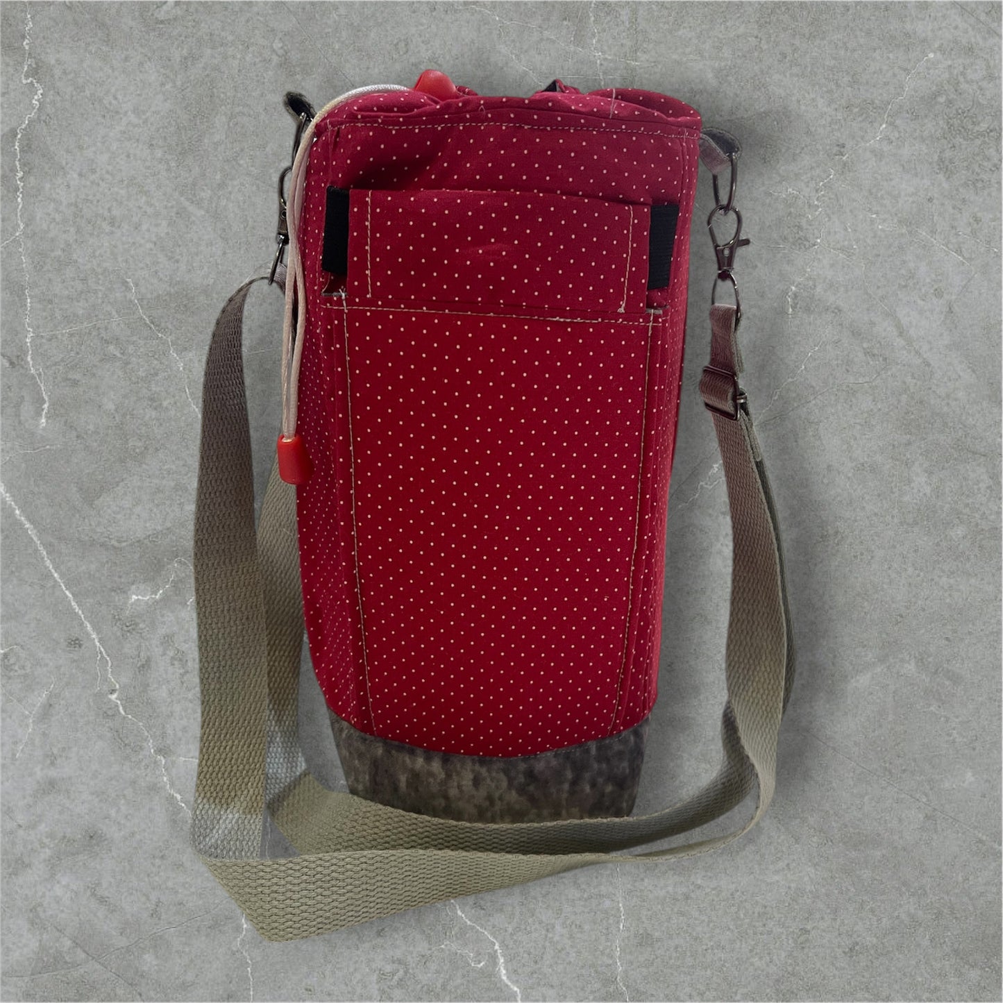 Water Bottle, Phone & Wallet Bag - Red with White Dots with Grey Lining