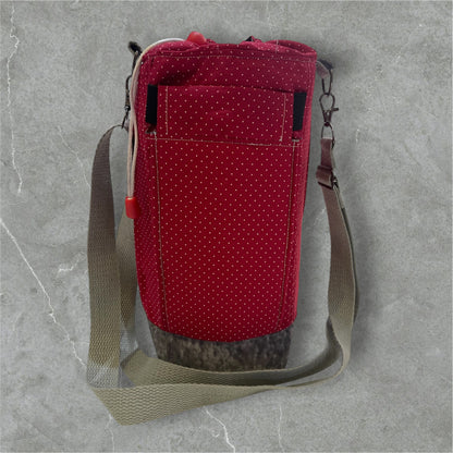 Water Bottle, Phone & Wallet Bag - Red with White Dots with Grey Lining