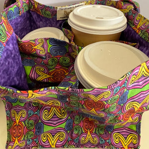 4 Cup Coffee Cup Caddy - Colourful Swirls