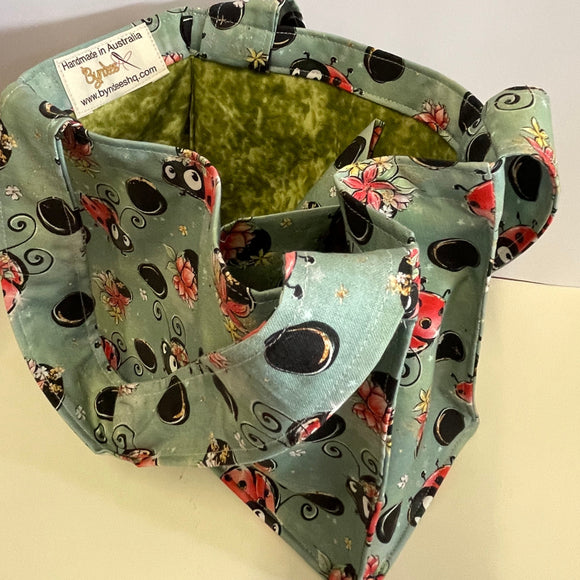 2 Cup Coffee Cup Caddy - Ladybugs Green