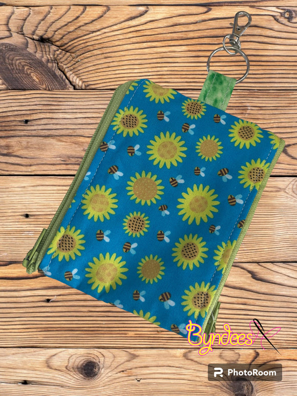 2 Pocket Zipper Keychain Purse - Sunflowers & Bees