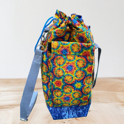 Water Bottle, Phone & Wallet Bag - Sunburst w Blue Lining