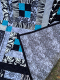 Geomaze Black & White with Teal Quilt Finished Size 61" x 69" Approx